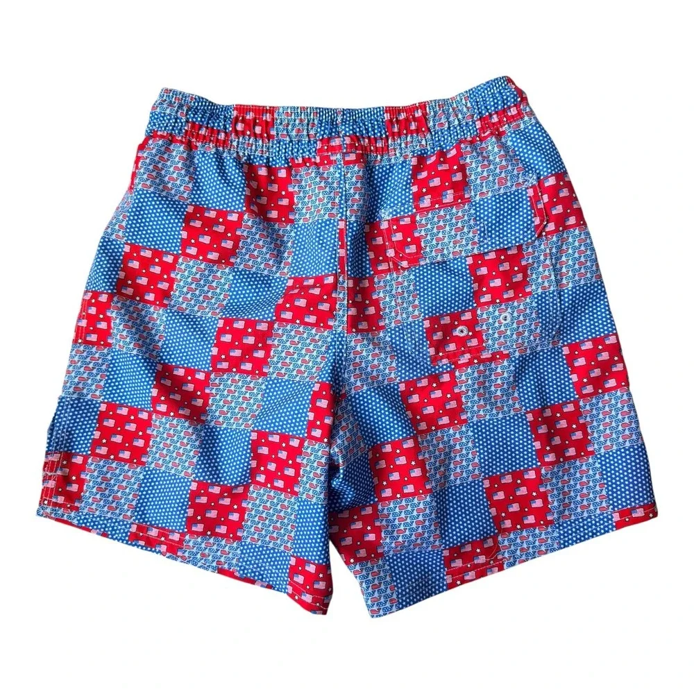 Vineyard Vines Boys S Patriotic Patchwork Swim Trunks Whale Flag Flawed 6